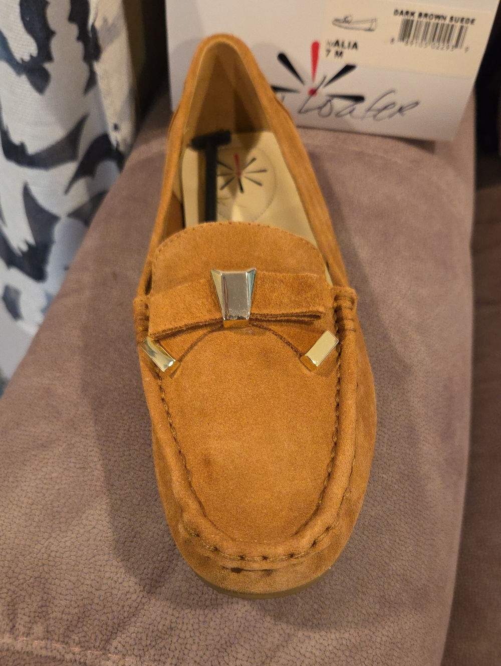 Isaac Mizrahi Camel Suede Loafer with Gold Accents